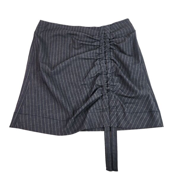 GANNI Skirt Womens 42 10/12 Grey Pinstripe Ruched Sky Captain Tie Gray NWT Siren - Picture 4 of 16